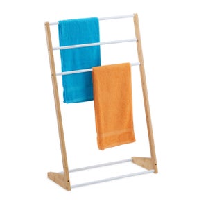 Portasciugamani Relaxdays In Bamb&ugrave; E MDF - 3 Aste, Ripiano, 103x41x28cm, Naturale/Bianco