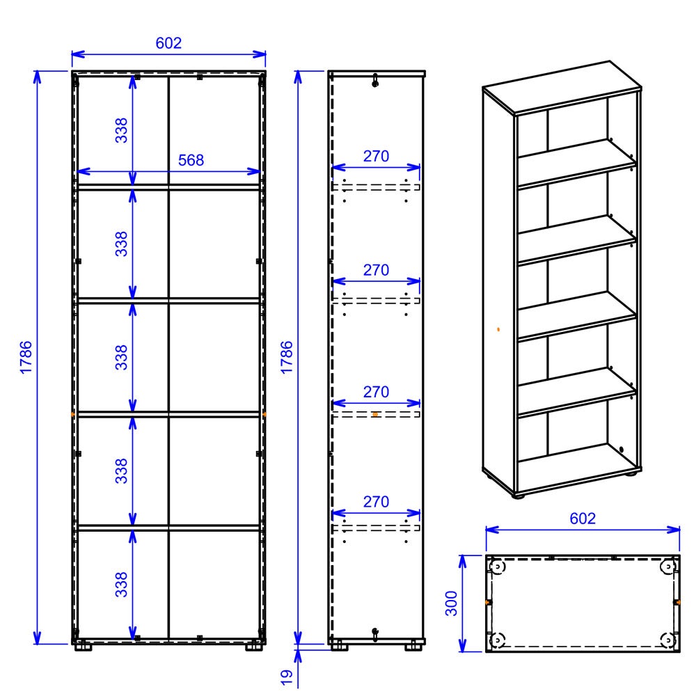 Bibliothèque pour Bureau en MDF Blanc H. 180 x l. 60.0 x P. 30.0 cm - 3