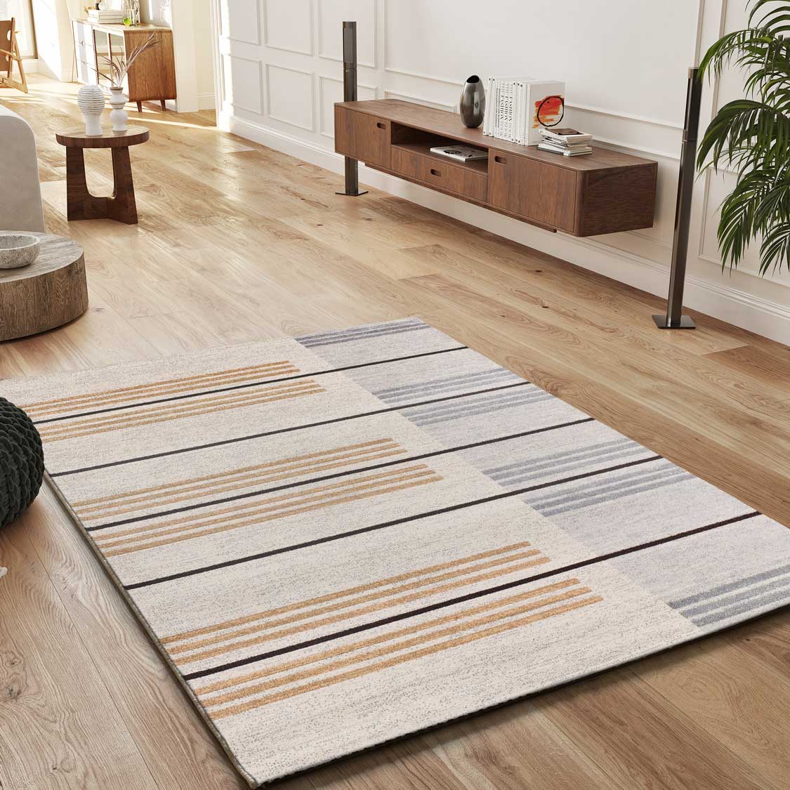 Prostokątny szary / beżowy dywan do wnętrz 133 x 190 cm CRAFT ethnic - ATTICGO