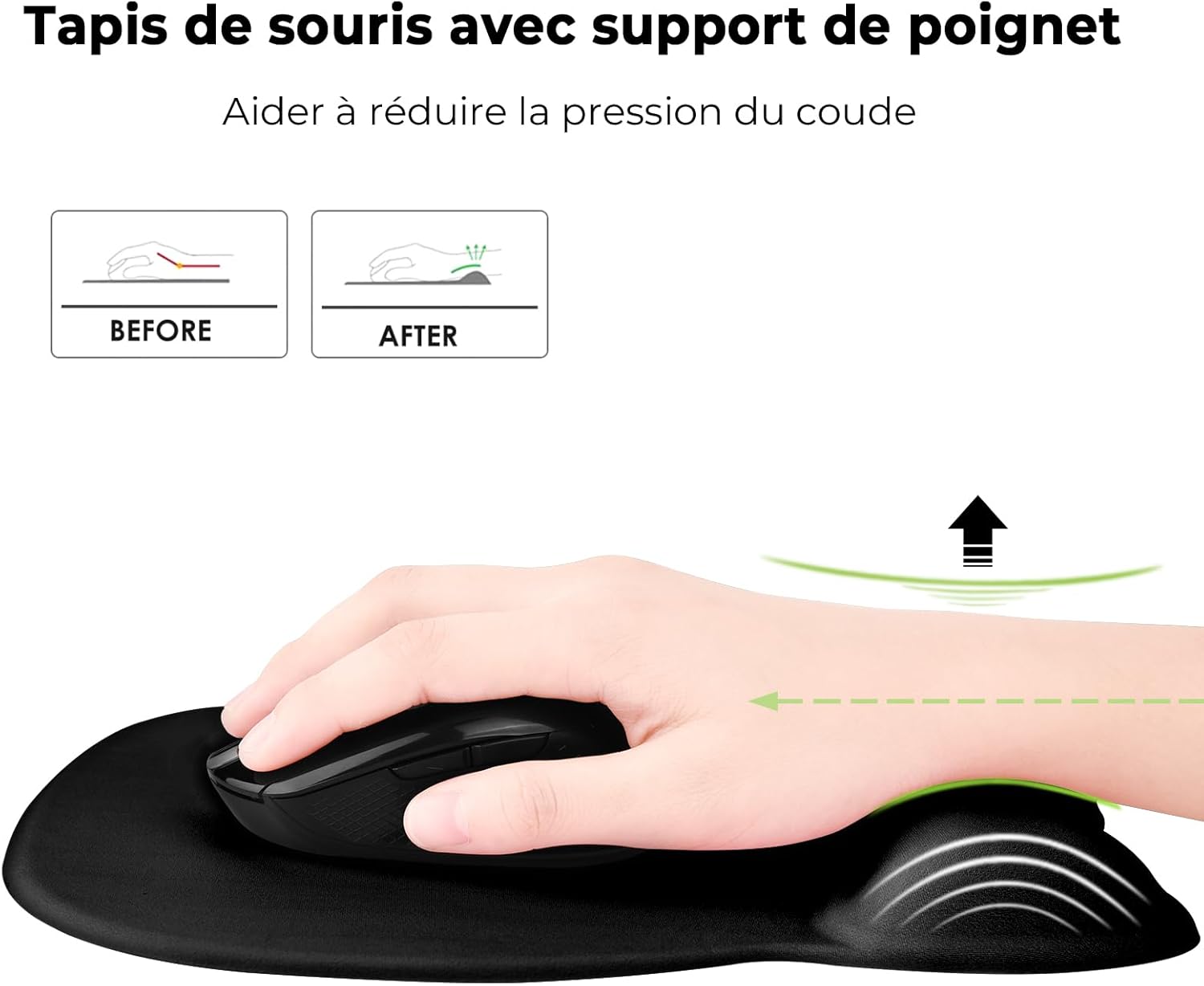 Podkładka pod mysz z ergonomiczną podpórką pod nadgarstek, 4 mm, z wypełnieniem z pianki memory, czarna - 3