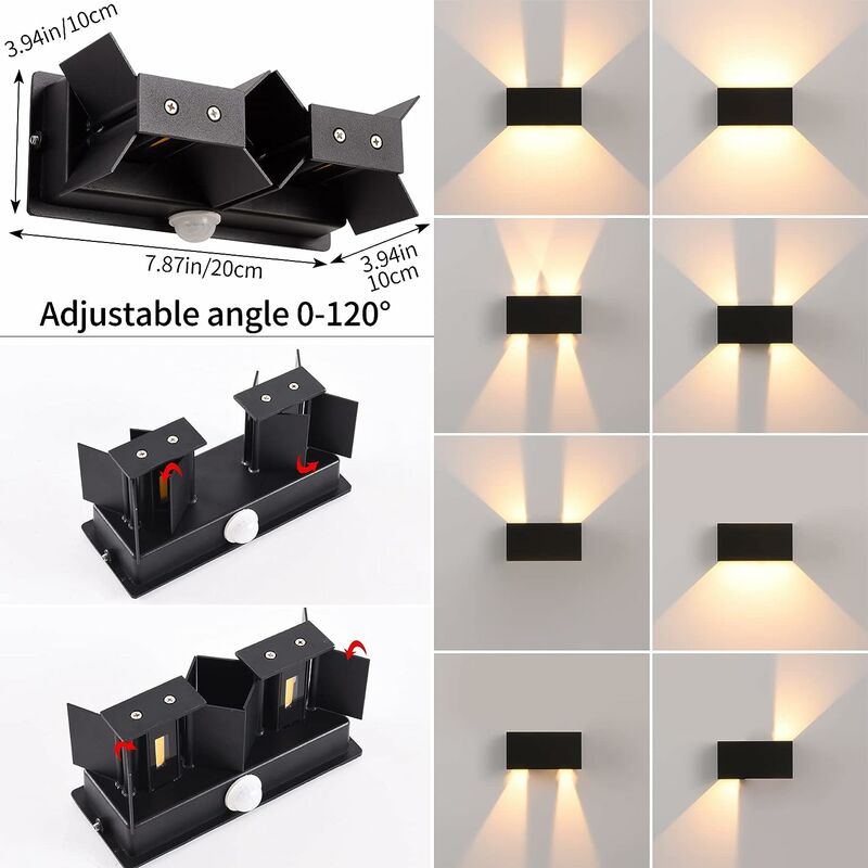 LEMROE Applique Murale intérieur/Extérieur avec Détecteur de Mouvement，LED 24W Moderne Luminaire Murale, 3000K IP65 blanc chaud,Noir - 5