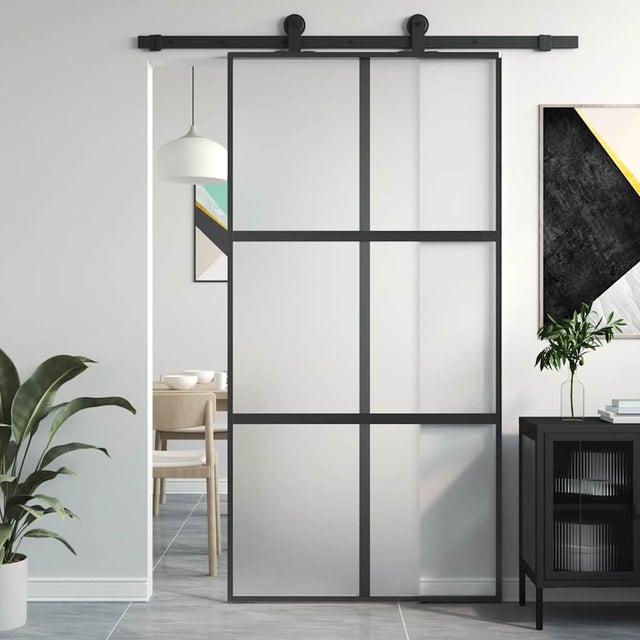 Porta deslizante 102,5x205 cm vidro temperado e alumínio preto vidaXL