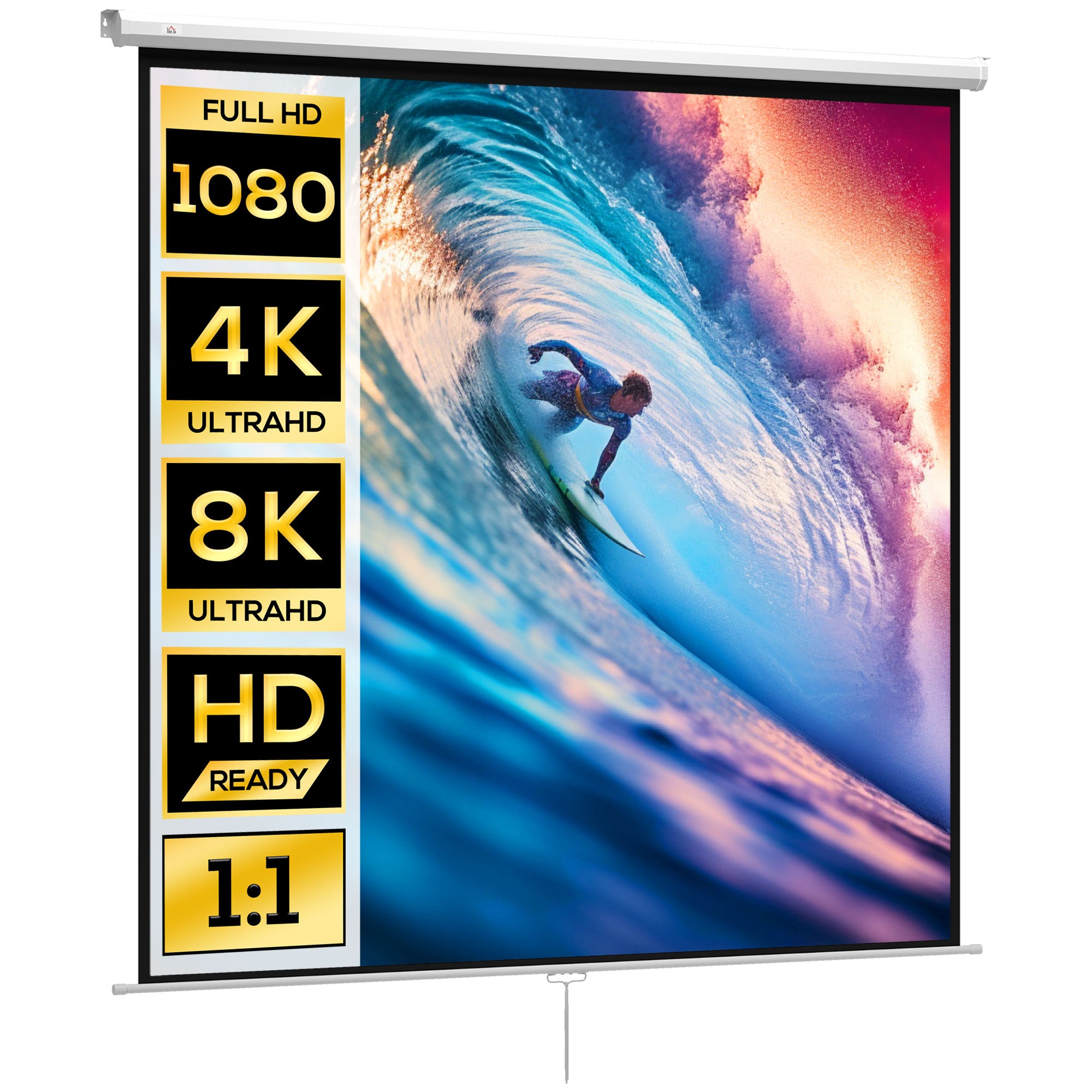 Panel Proyector Pantalla de Proyector HOMCOM Plástico, Metal Blanco 223x8x223 cm ...