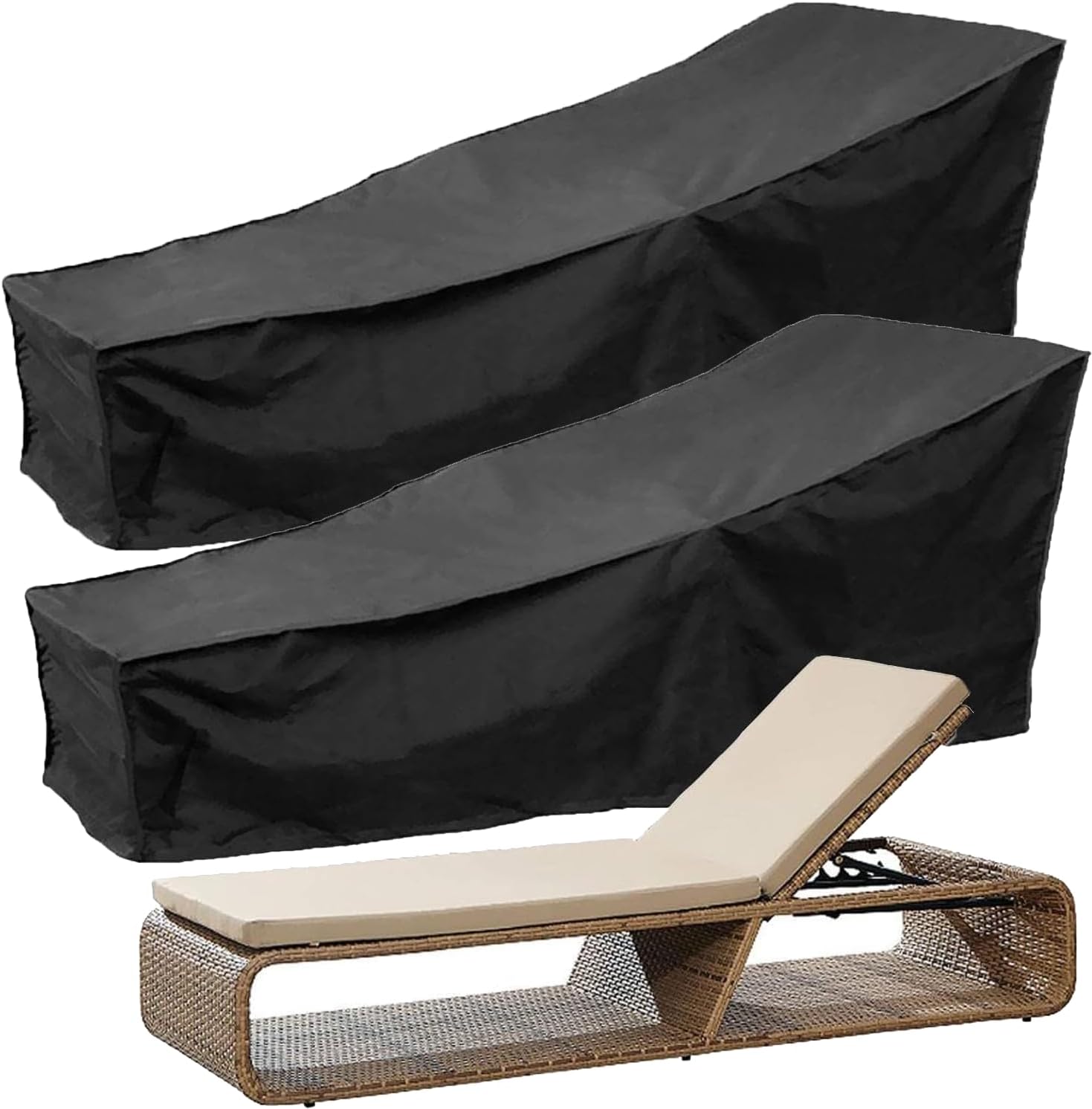 Zestaw 2 pokrowców wodoodpornych i wiatroszczelnych na leżaki ogrodowe - 210 x 75 x 80 cm