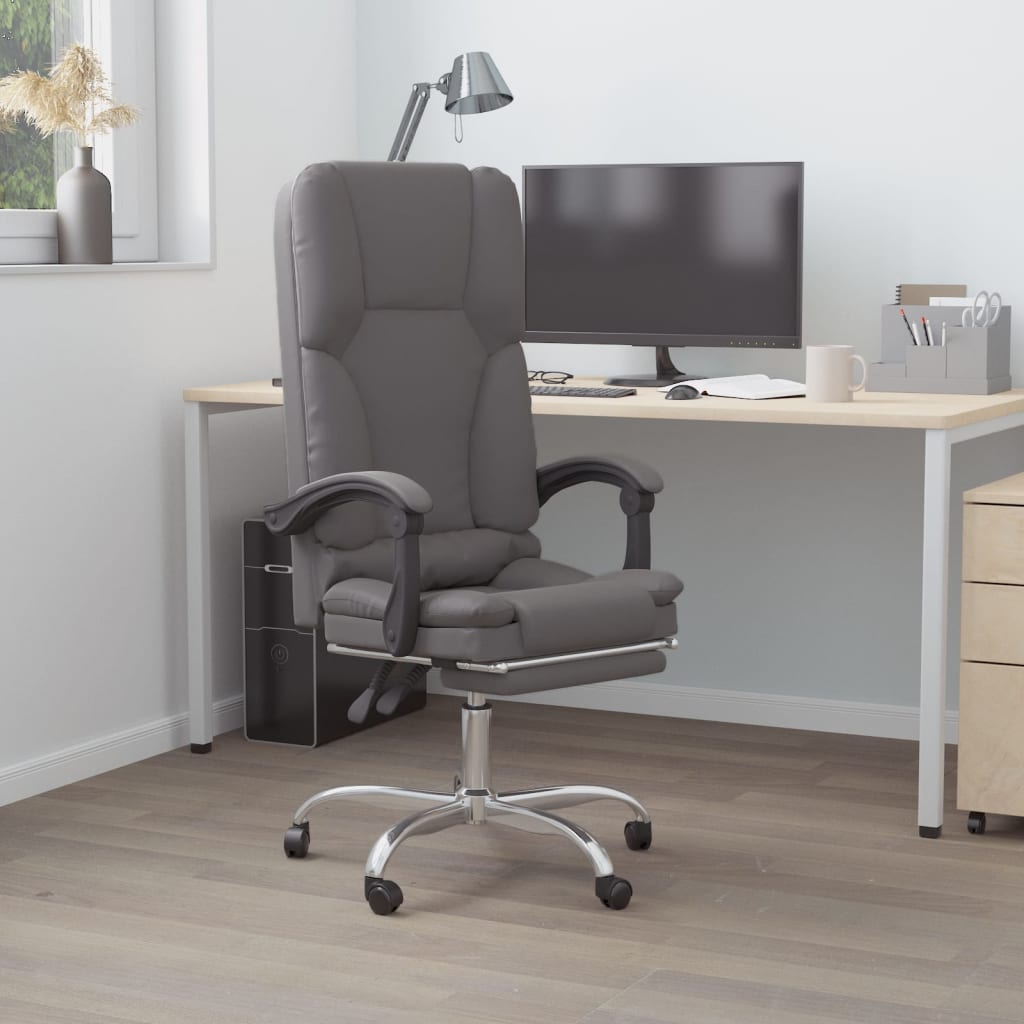 Vidaxl  Silla De Oficina Reclinable Masaje Cuero Sintético Gris , Leroy Merlin