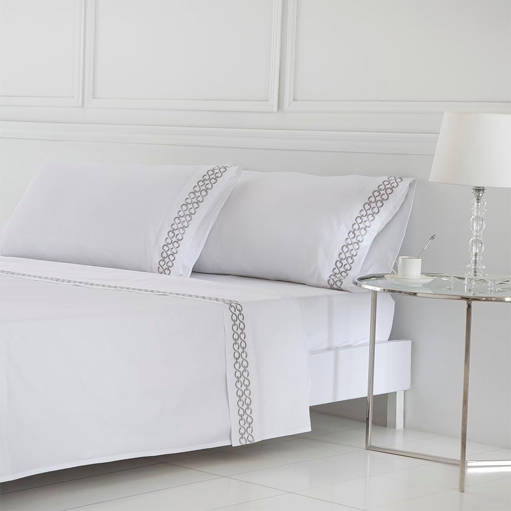 Cotton artean - juego de sábanas bordado mendi satén algodón egipcio 400 hilos blanco 280x260 cama 200