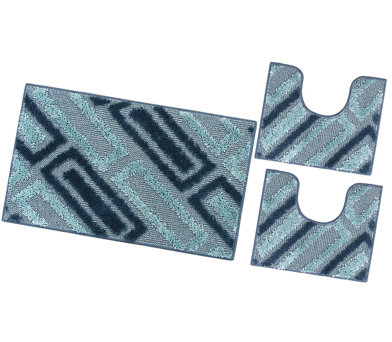 Zestaw 3 Dywaników Mata łazienkowa Nowoczesny Miękki Absorbent Antypoślizgowy Zmywalny Niebieski