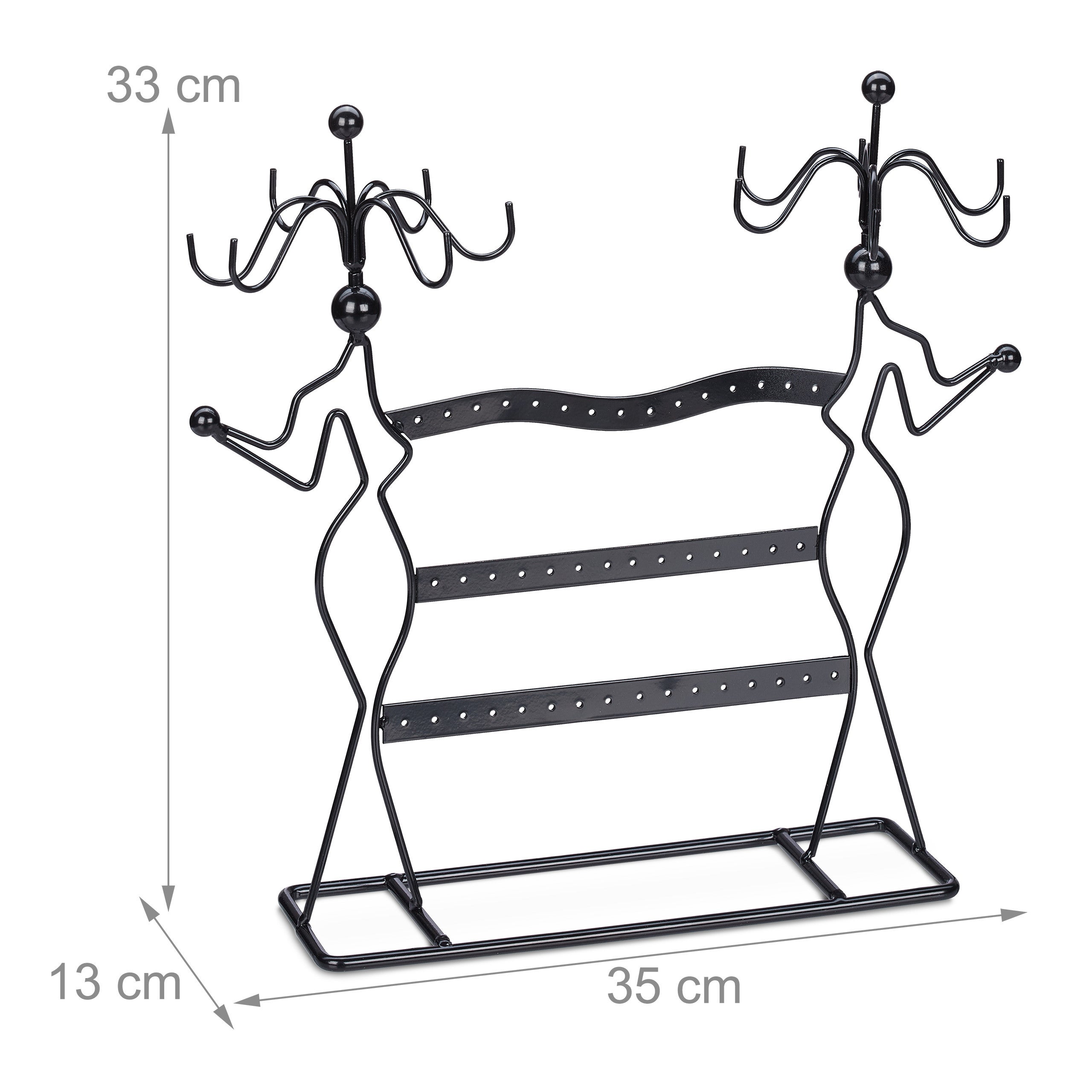 Présentoir à bijoux, rangement pour colliers, boucles d’oreilles, bracelets, rotatif, HxLxP 33x35x13 cm, noir, Relaxdays - 4