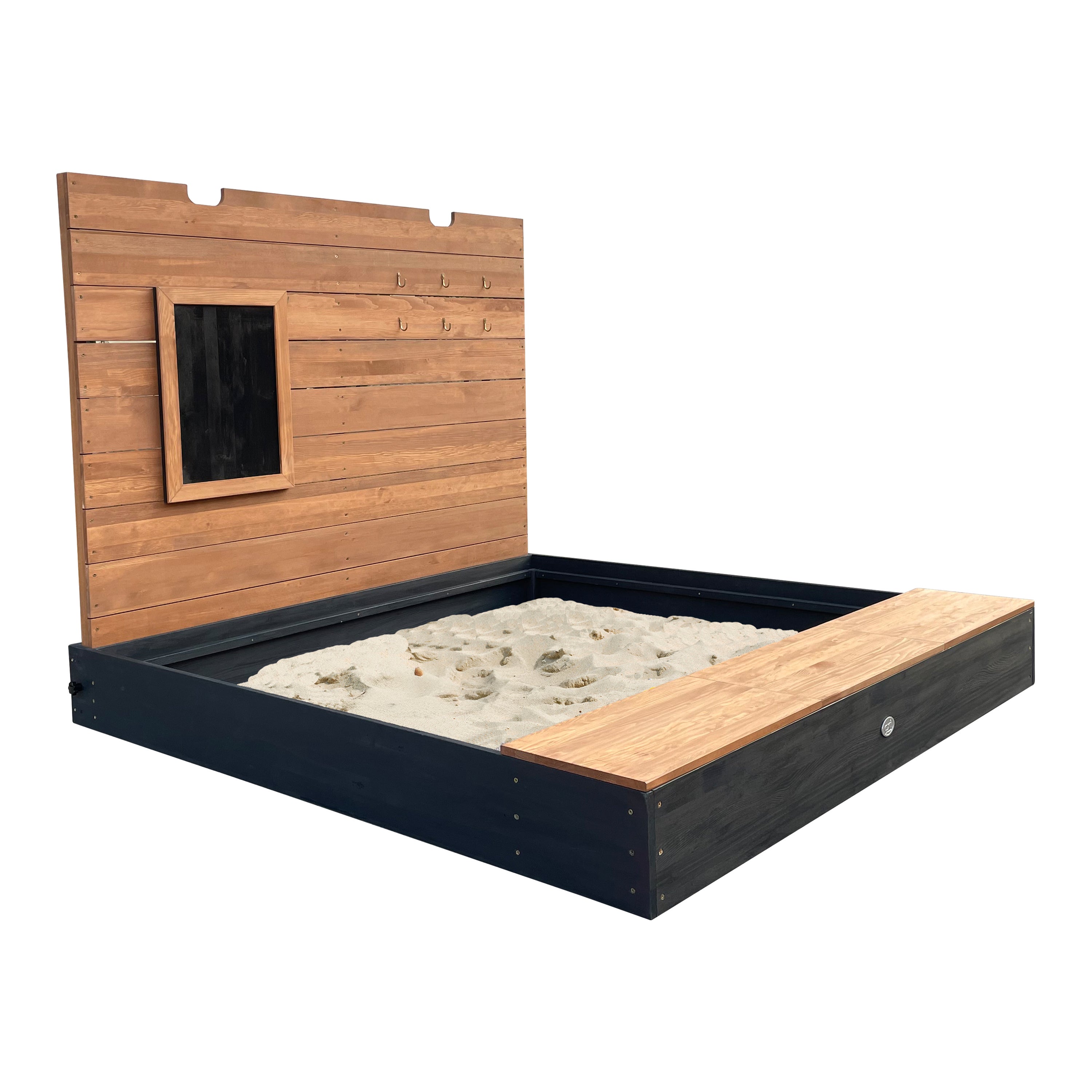 Axi Mandy Xxl Bac À Sable En Bois Avec Banc, Espace De Rangement, Couvercle Et Tableau Noir - 160 X 151 X 122,5 Cm | Bac À Sable En Anthracite Et - 2
