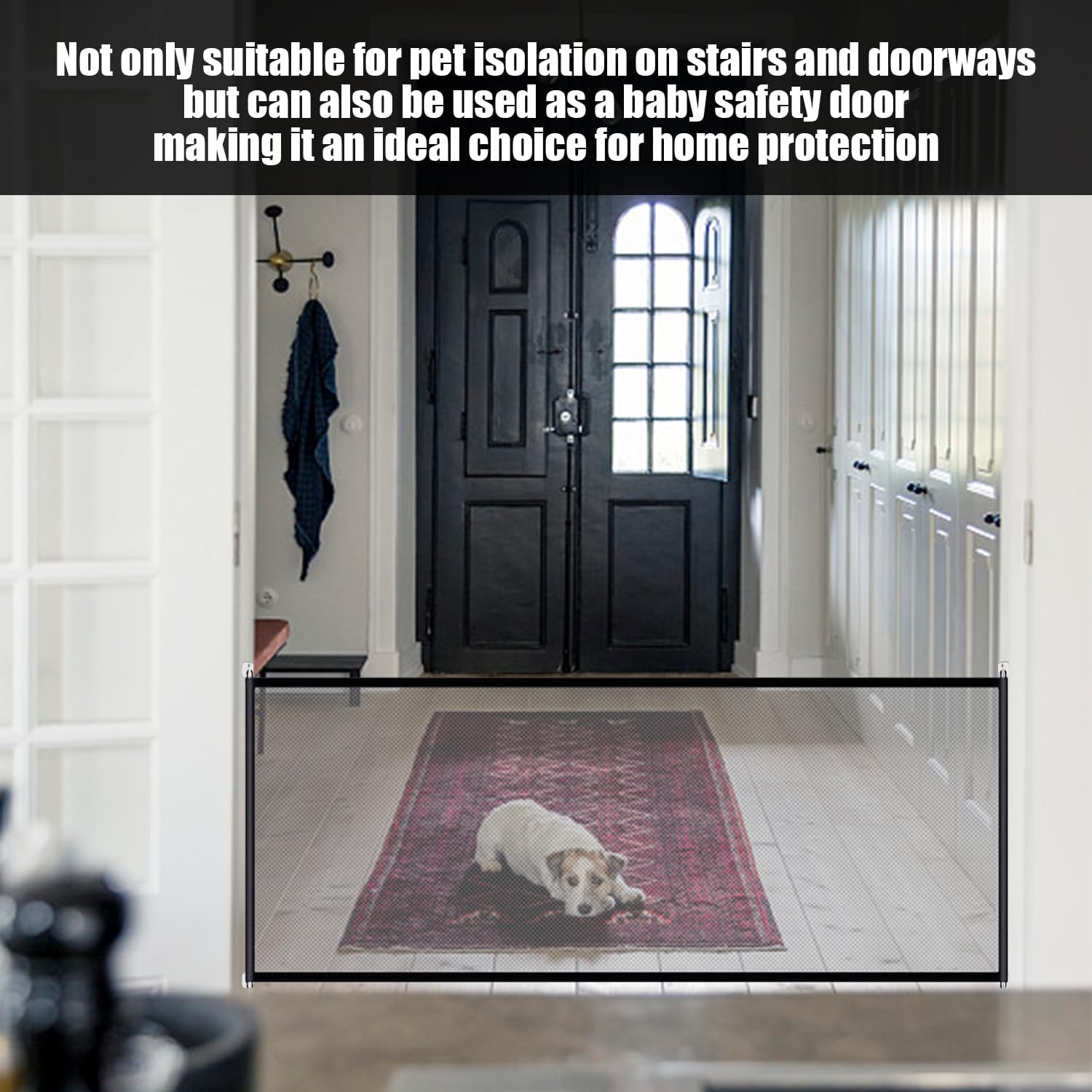 Red retráctil para escaleras de perros - Puerta de seguridad portátil para bebés - 72 x 120 cm - 5