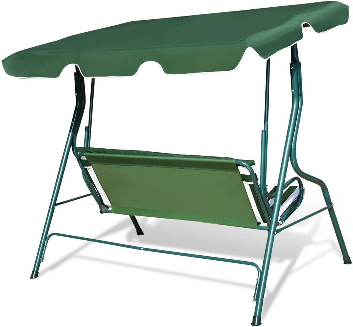 Balancelle de Jardin 3 Places 170x110x153CM-avec Auvent Réglable-Swing de Jardin Tissu en Polyester-Cadre en Acier-Vert - 9