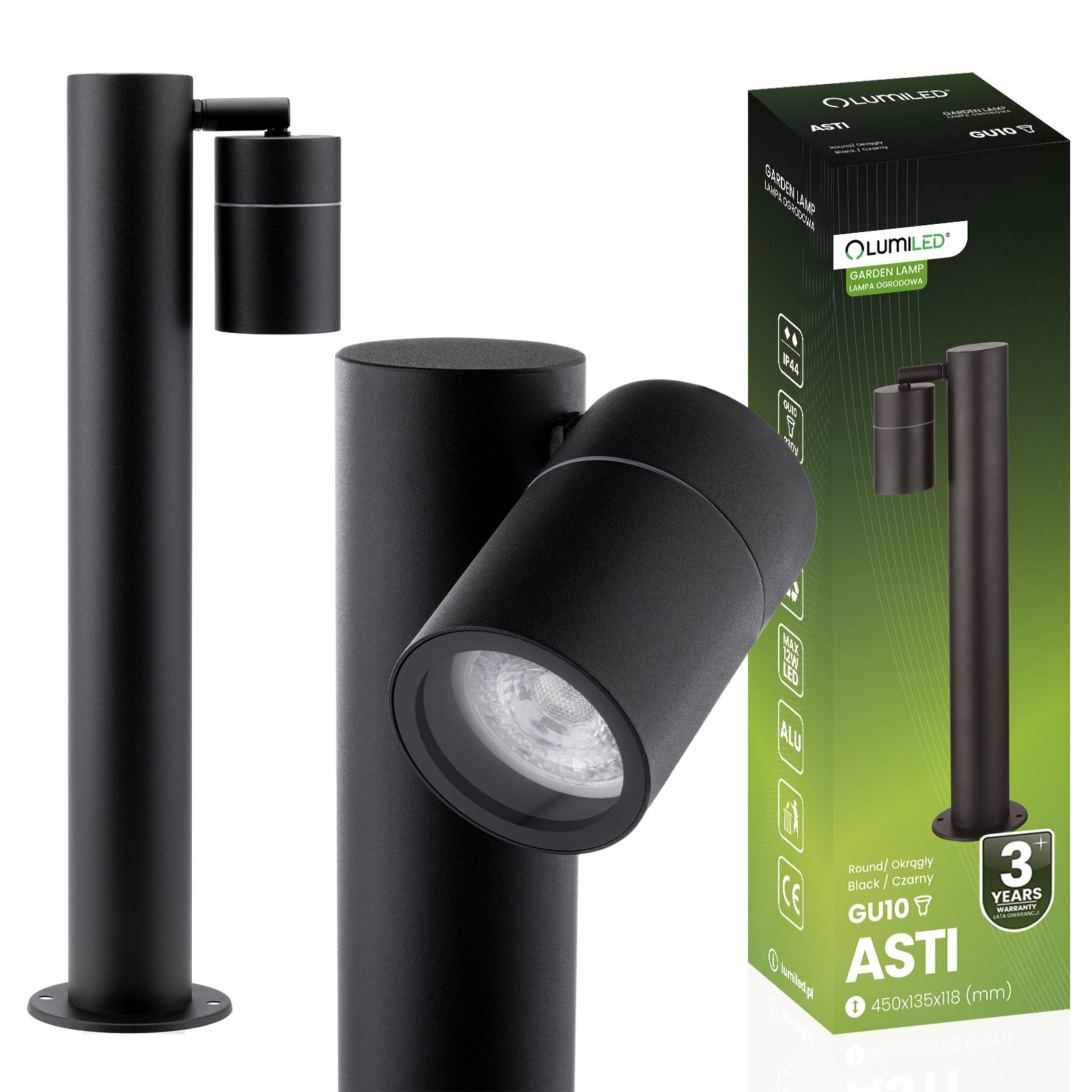 Lampa Ogrodowa Lumiled Oprawa Słupek Reflektor Zewnętrzny Stojąca 45 cm GU10 1 szt.