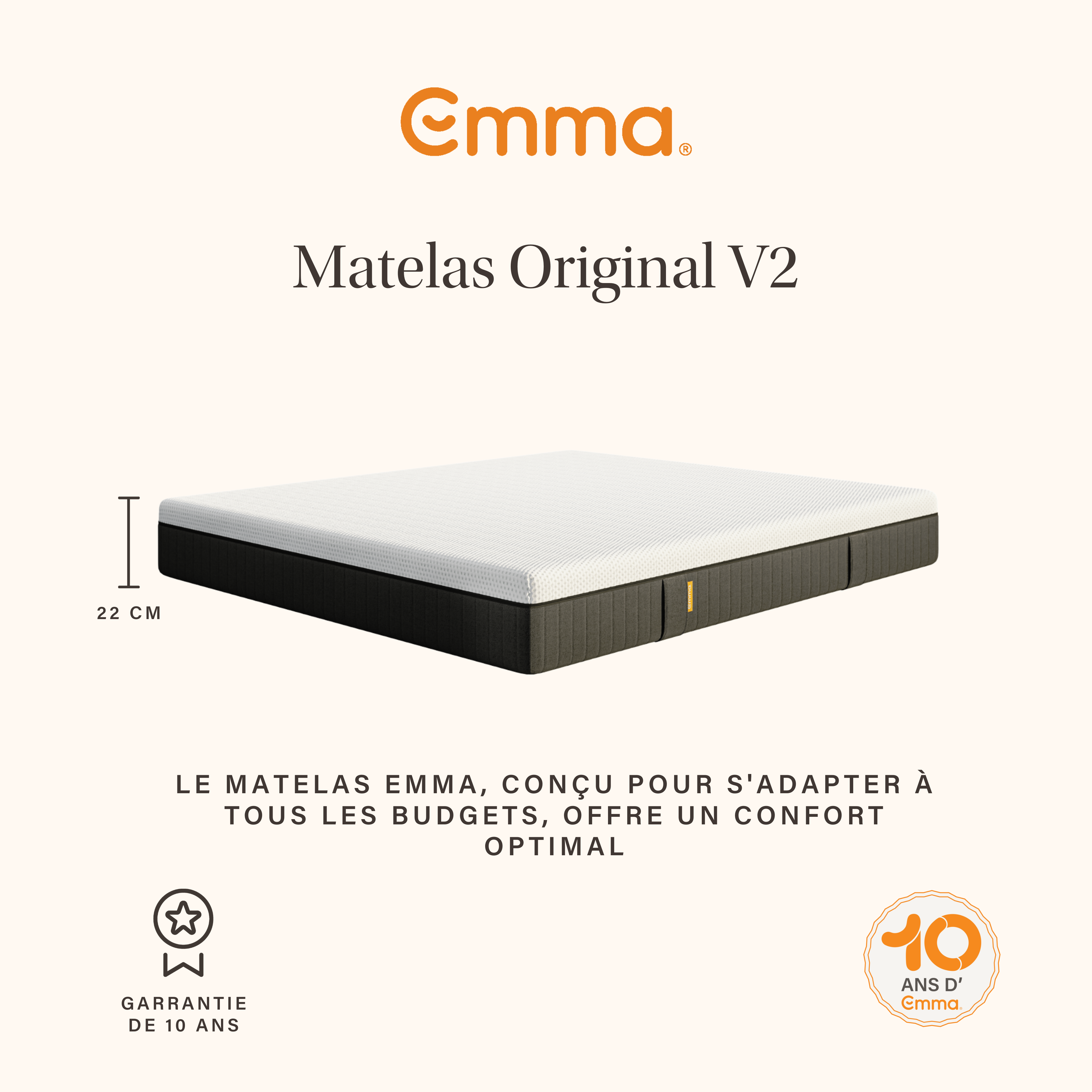 EMMA | Matelas Original II 90x190 cm | Ressorts + Mousse à Mémoire de Forme | Confort Optimal | Soutien Respirabilité | 5 couches - 2