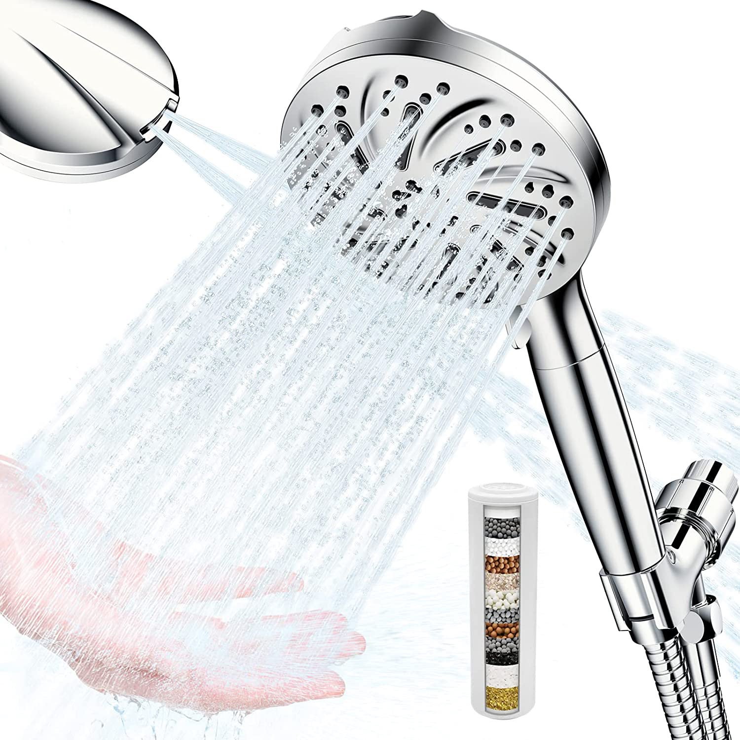 Soffione Doccia Con Filtro, Soffione Doccia A 3 Tipi Di Getto Con Funzione Di Arresto Soffione Doccia Ad Alta Pressione 88266271