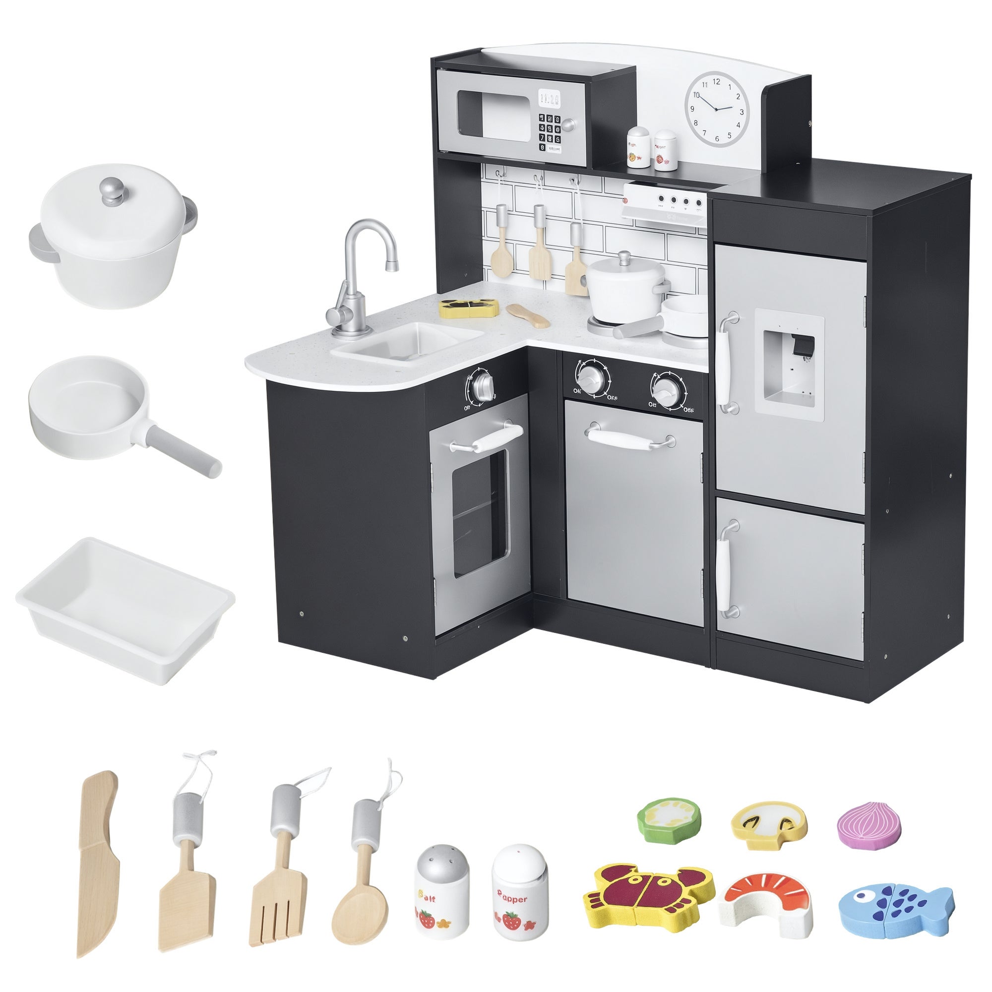Cuisine Jouet En Bois – Four, Micro-ondes, Réfrigérateur, évier Et Accessoires – Jeu De Rôle éducatif Pour Enfants 3 Ans Et Plus