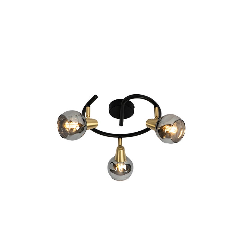 Plafon art deco czarny przydymione szkło 44,5cm 3-źródła światła - Vidro