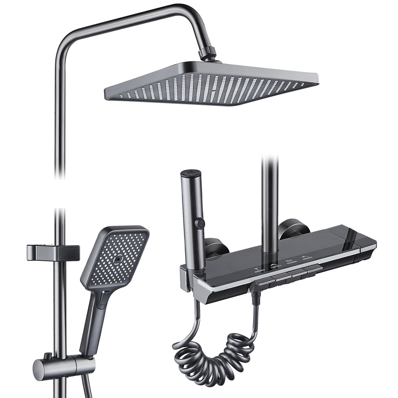 Coloana de dus RAIZ Origins PRIME, 4 functii, Display LCD, Montare rapida, Jet reglabil, Para de dus, Dus fix cu functie ploaie, Functie bideu