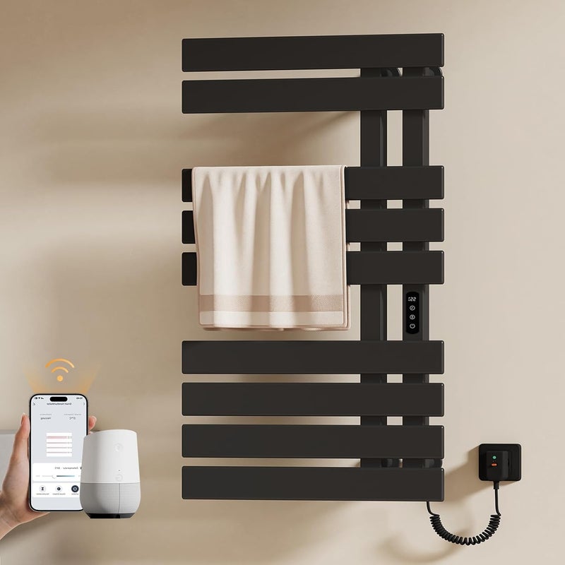 EMKE Grzejnik elektryczny łazienkowy 320W 100x50 cm czarny mat - WiFi+TUYA+Głos (Google/Alexa)