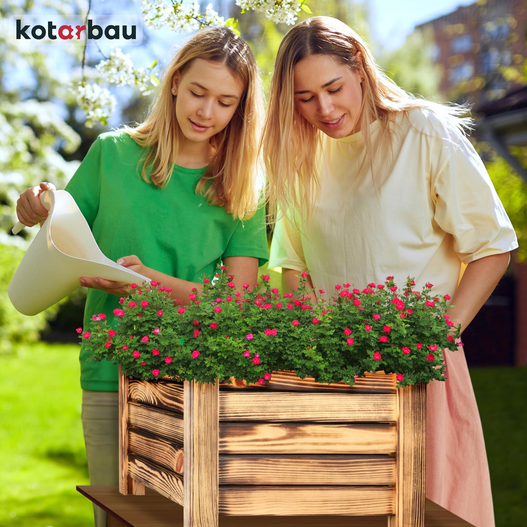 Pot de Fleurs en Bois 38 x 38 x 30 cm Jardinière en Pin Carbonisé Pot de Plantes Jardinière - Idéal pour Jardin Terrasse Balcon - KOTARBAU - 9