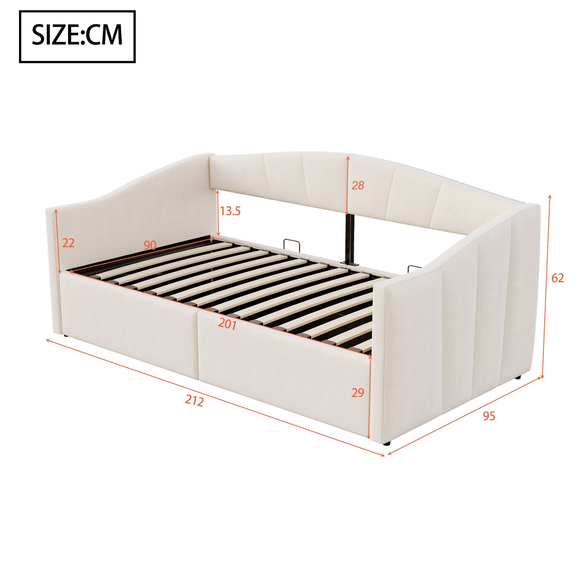rozkładana sofa z pojemnikiem 90x200cm - stelaż lamelowy - tkanina welurowa - beżowy​ (materac nie jest wliczony w cenę) - 5