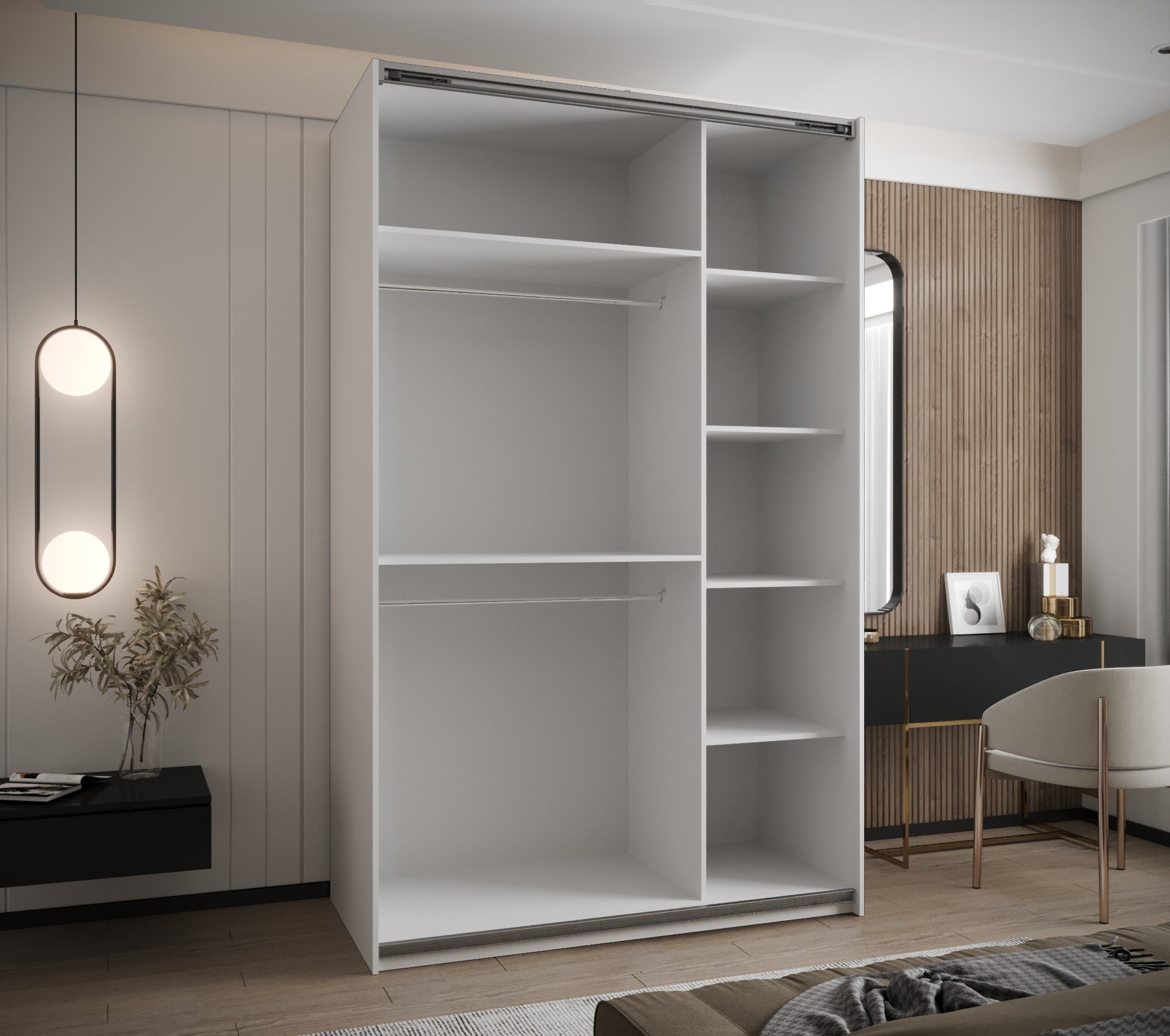 Szafa przesuwna wysoka Lux 4 150 x 64 x 245,5 cm biały + biały + u. złoty - Abiks Meble - 4