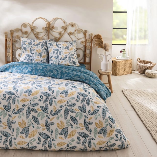 Parure de lit 2 personnes en coton 57 fils imprimé bleu 260x240cm