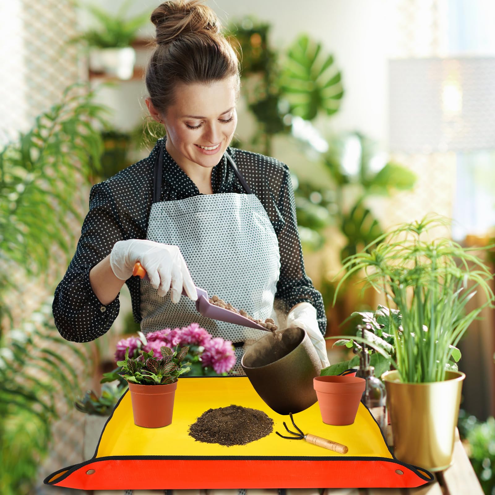 Tappetino Da Giardinaggio Impermeabile 100x100cm | 2 Pezzi Con Attrezzi | Per Rinvaso E Lavori Giardino - Foto 4