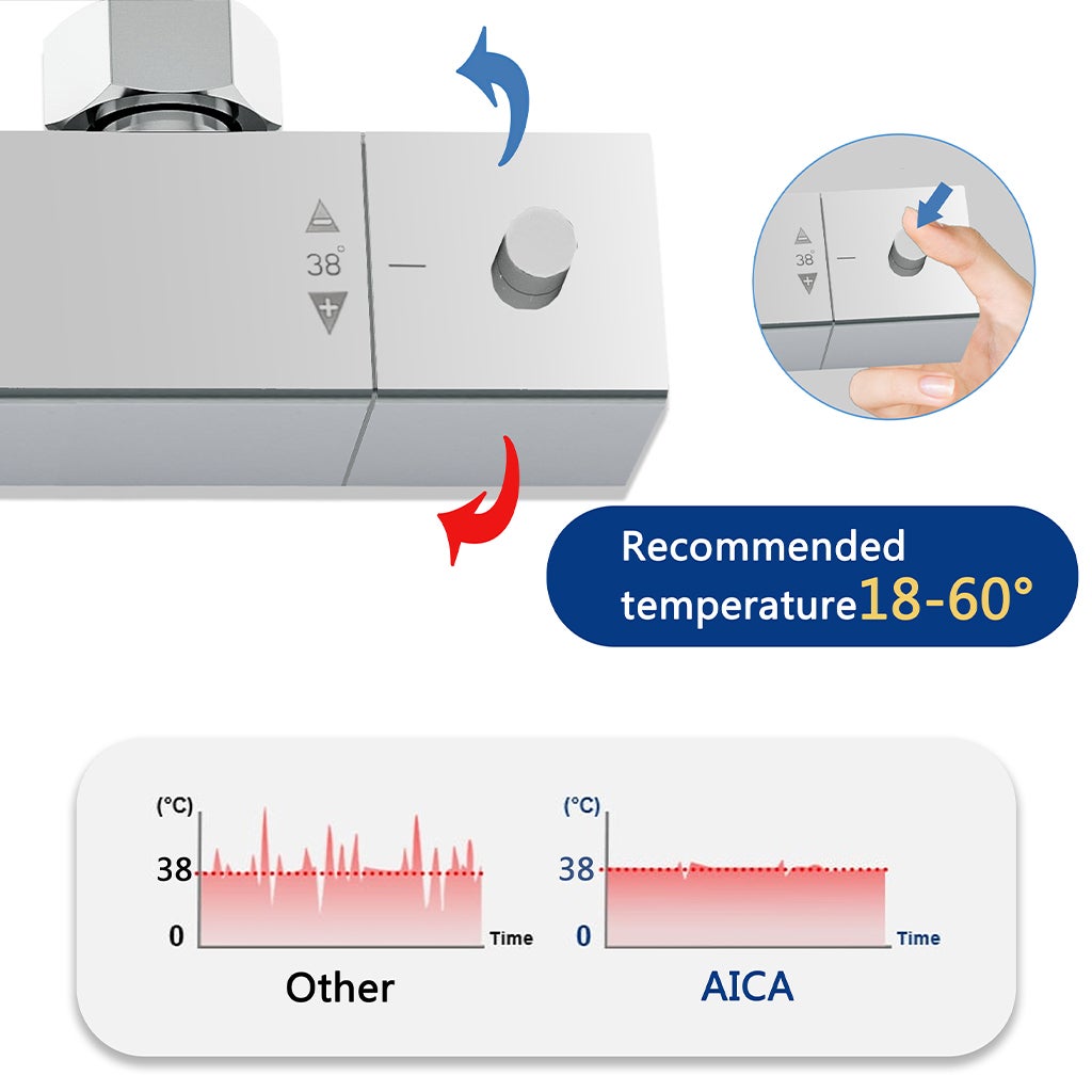 AICA Kit doccia con rubinetto termostatico, soffione doccia quadrata acciaio inox, asta doccia regolabile 76-118cm, cromato, antiscottatura - 3