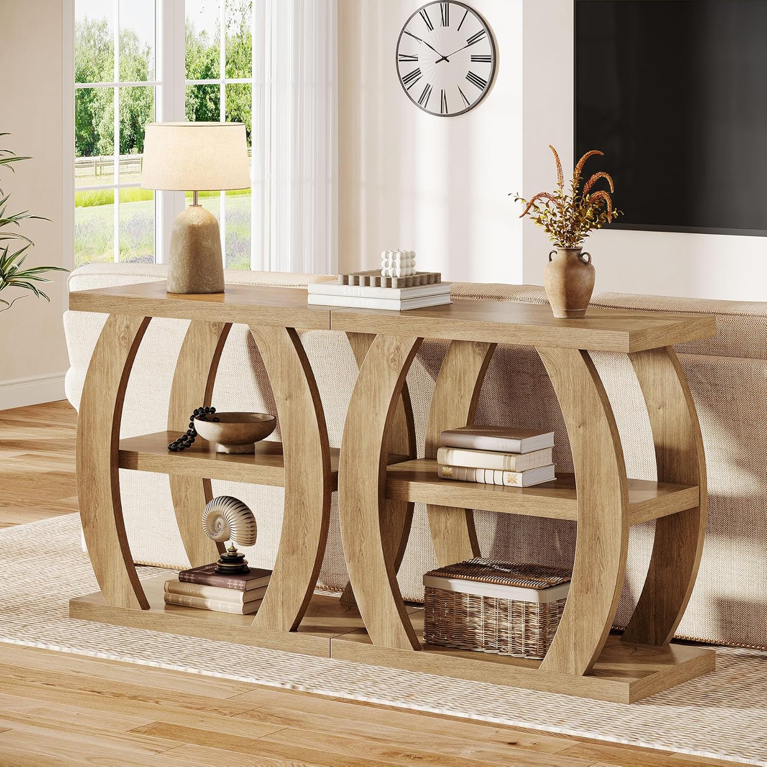 Zestaw 2 wąskich, 3-poziomowych stolików nocnych Tribesigns z miejscem do przechowywania, w stylu rustykalnym