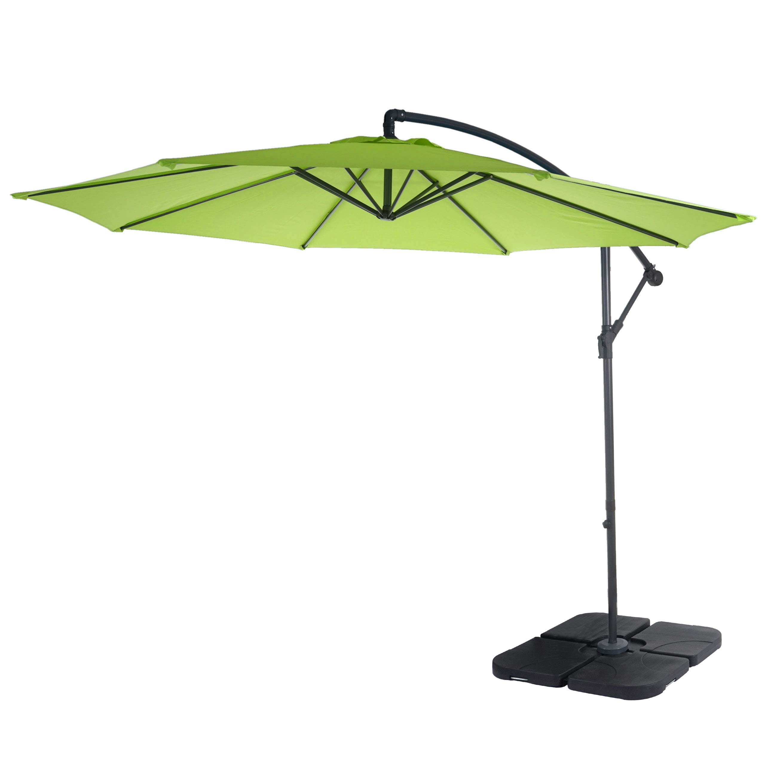 Parasol ogrodowy Acerra, parasol przeciwsłoneczny, Ø 3 m, odchylany, poliester/stal 11 kg ~ zielono-cytrynowy z podstawą