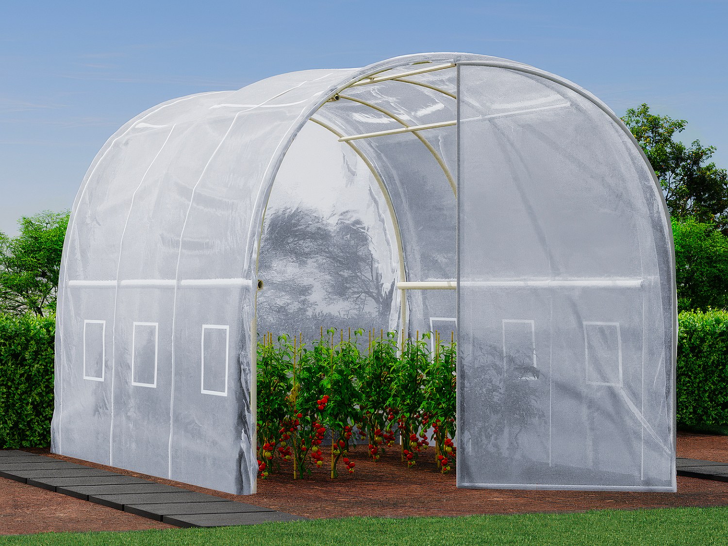 Pokrycie foliowe do szklarni tunelowej z drzwiami 6 m² - szer. 200 x dł. 300 x wys. 200 cm - Biały - ALOCASIA