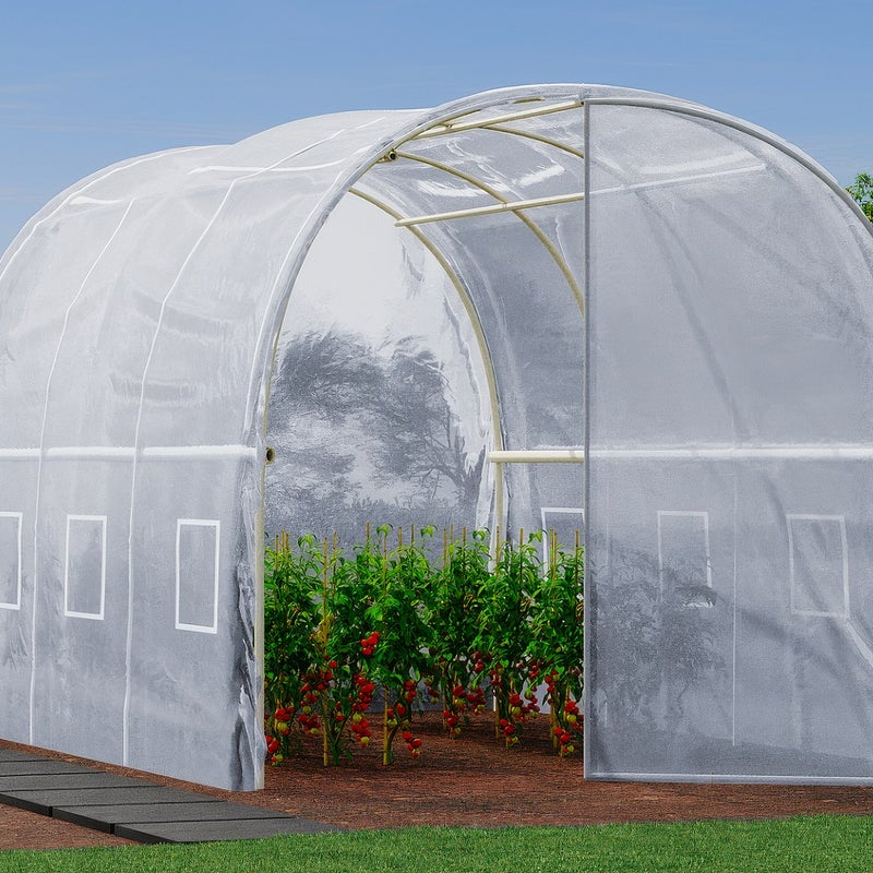 Pokrycie foliowe do szklarni tunelowej z drzwiami 6 m² - szer. 200 x dł. 300 x wys. 200 cm - Biały - ALOCASIA