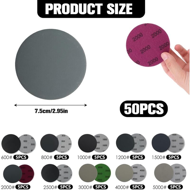 70 Pièces Disques De Ponçage 75mm Disques Abrasifs Auto