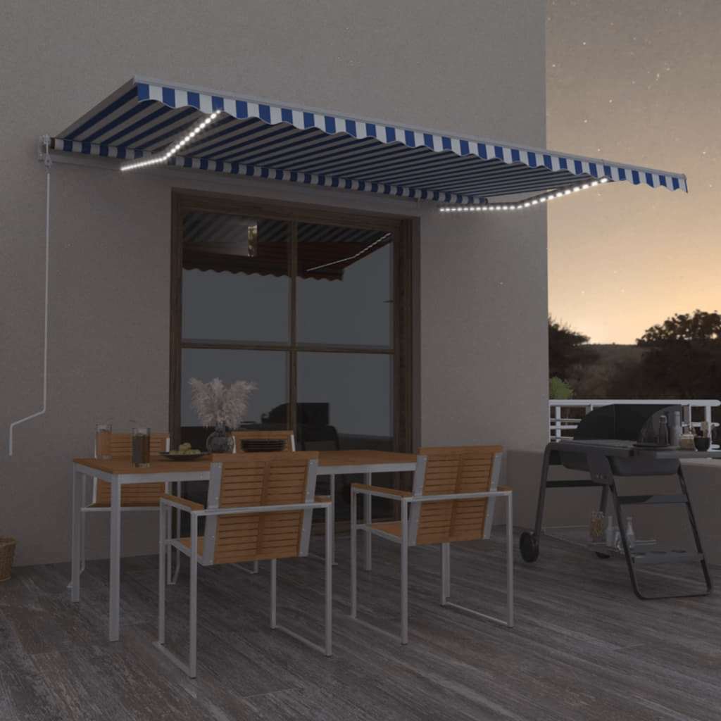 Toldo automático led sensor de viento azul y blanco 500x350 cm vidaxl