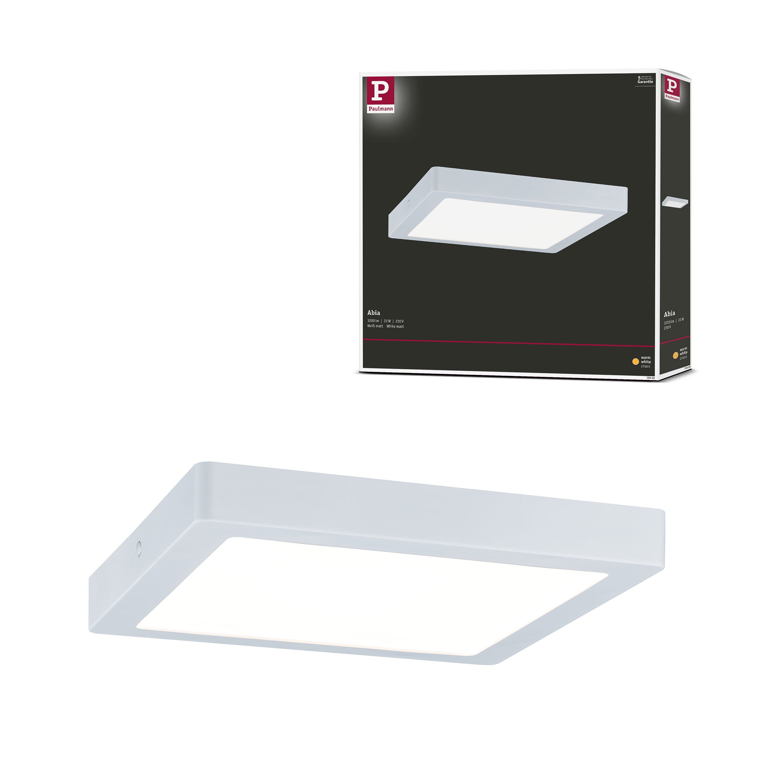 Plafon kwadratowy ABIA LED 22W Ciepła biel 2000lm biały wym: 3 x 30 x 30 cm IP20 Paulmann