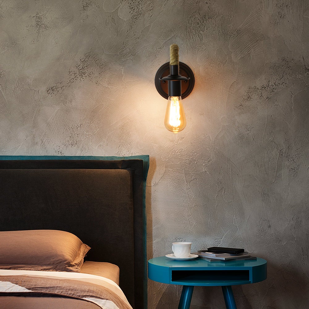 GOECO 2 Packs Applique Murale Vintage, Lampe Murale Corde de Chanvre, E27 Rétro Applique Murale Interieur pour Couloir Loft Chambre Café Bar - 3