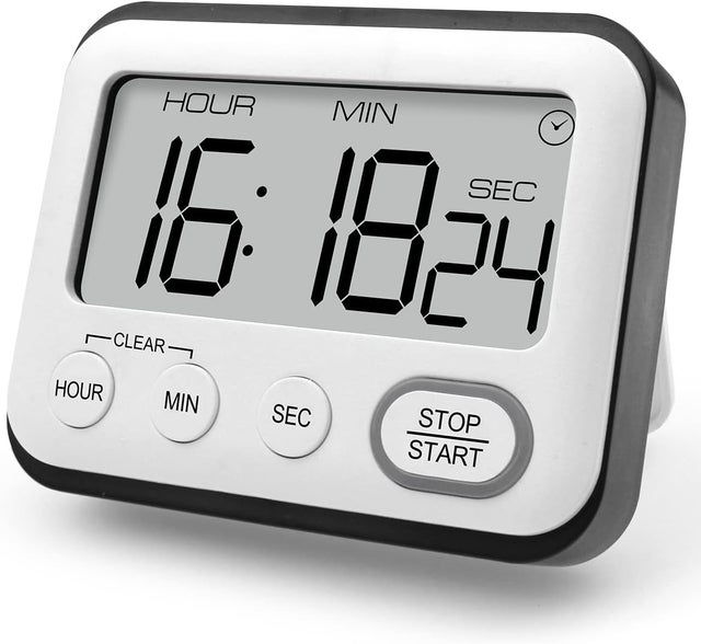 Minuteur de Cuisine, Réveil multifonctionnelle, Minuterie de Cuisson avec Horloge, Minuteur Digital, Chronomètre avec Grand écran LCD à Gros Chiffres