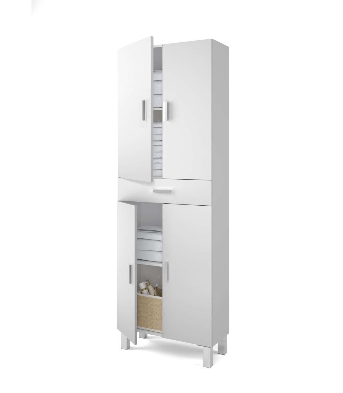 Columna para baño Kris de 4 puertas y 1 cajón acabado blanco brillo, 182 cm(alto)60 cm(a - 2