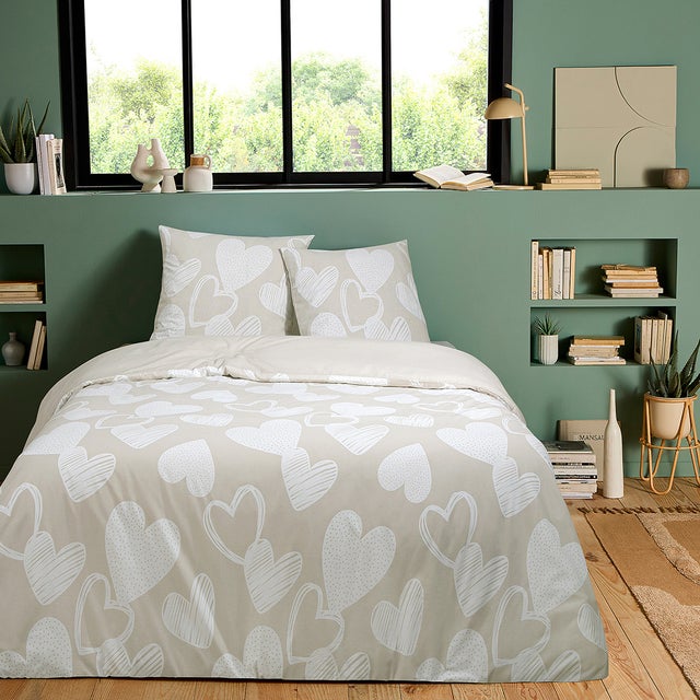 Parure de lit en coton motif cœurs 240x220cm