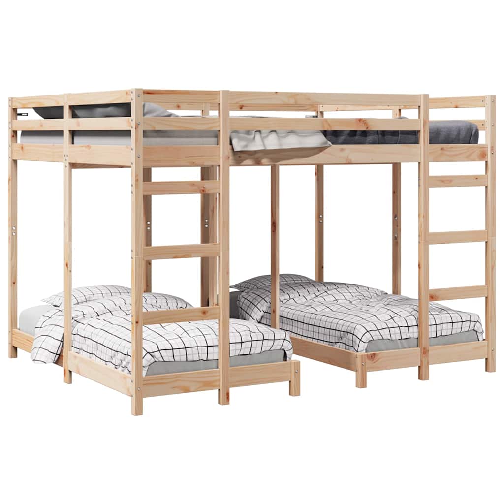 Cadre de lit superposé triple, marron, en pin massif, 160 × 200 cm - 2