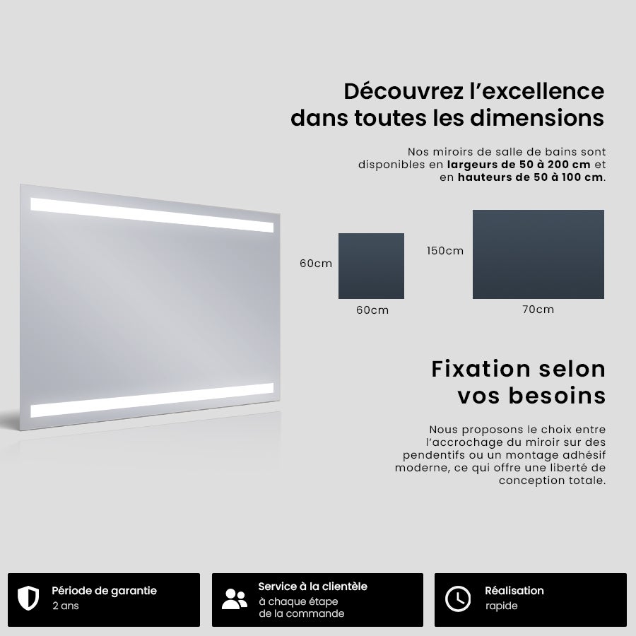 Miroir de Salle de Bain LED Lucy - 200x70cm - Blanc Froid 7000K - 7