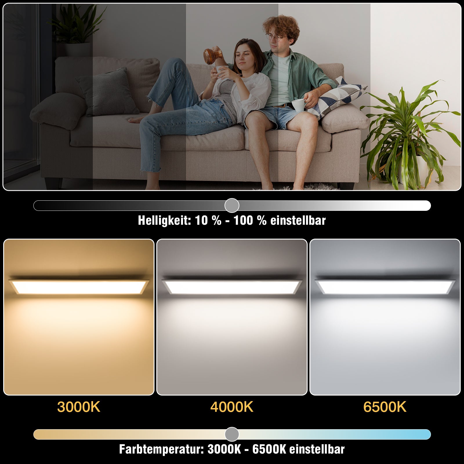 LOVHAUS Panneau LED 120x30CM, Intérieur Plafonnier LED Avec Télécommande, Variation Blancs Et Intensité, Avec Fonction Mémoire Et Minuterie, Blanc - 3