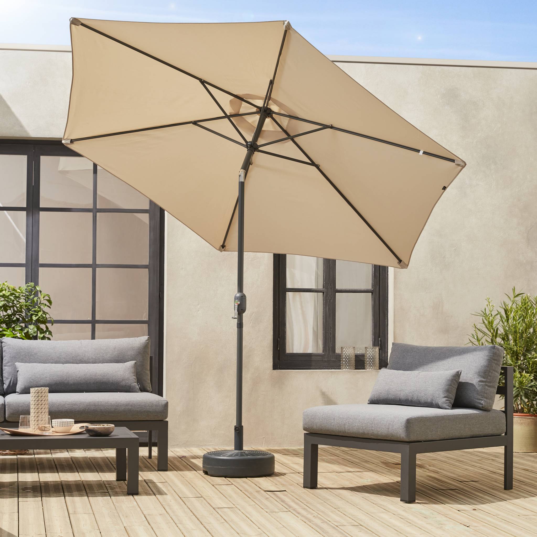 Parasol droit rond Ø300cm - Touquet Sable - mât central en aluminium orientable et manivelle d'ouverture TOUQUET - 3
