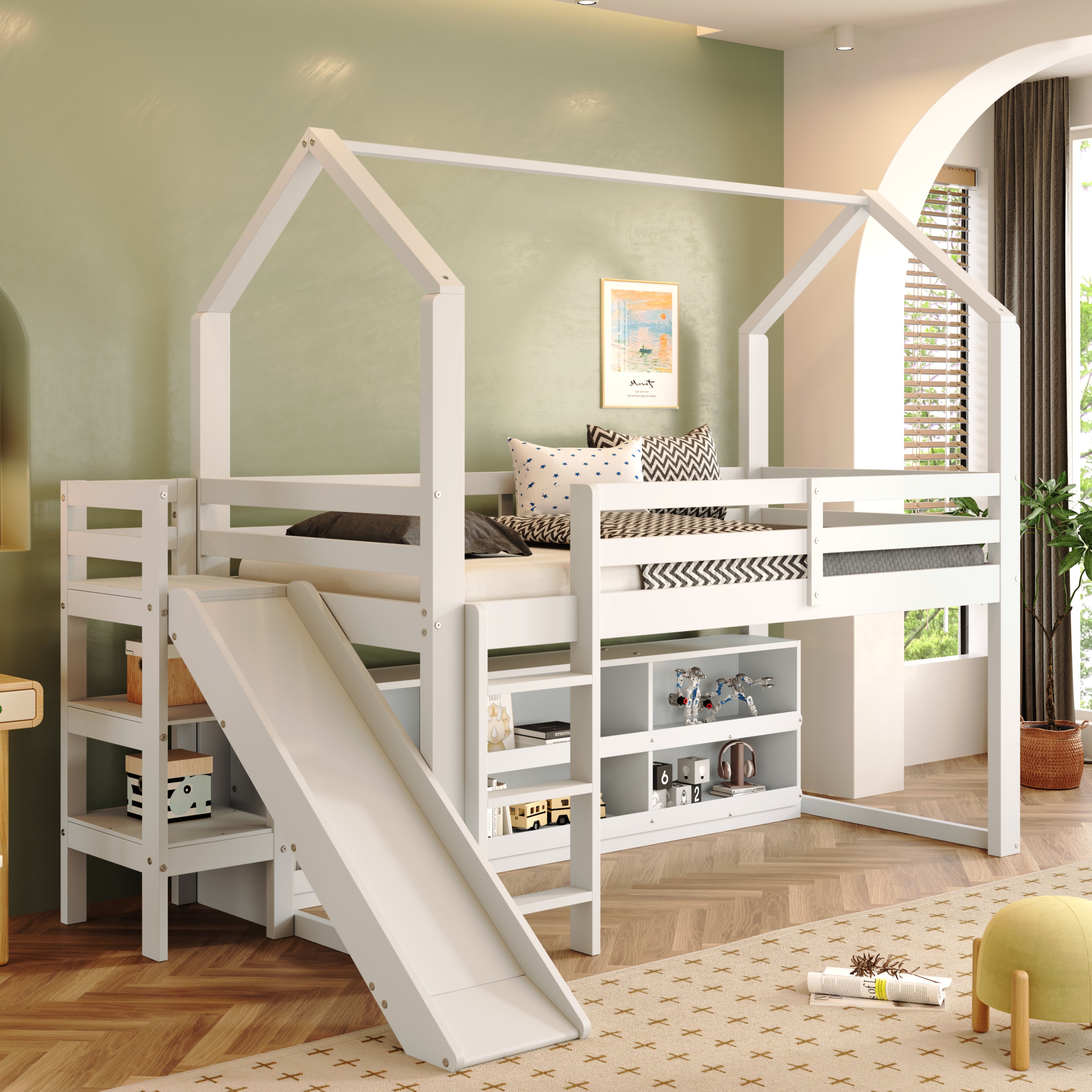 Casier/étagère Ancien En Bois - Intérieur Blanc, Extérieur Crème, Occasion