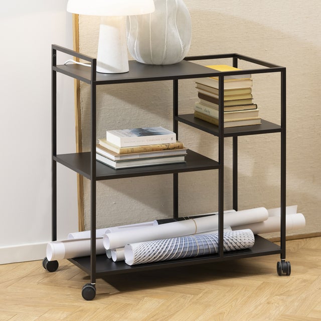 Newcastle kanapa wózek z 3 półkami czarny.