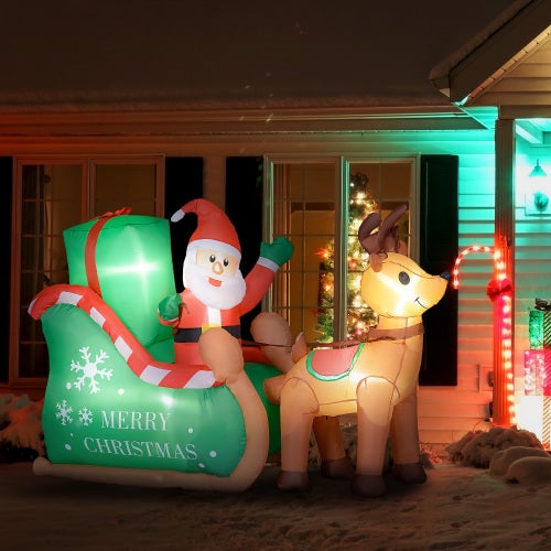 Décoration Gonflable Père Noël Avec Traîneau & Rennes - 240 Cm, LEDs Intégrées - Pour Intérieur/Extérieur
