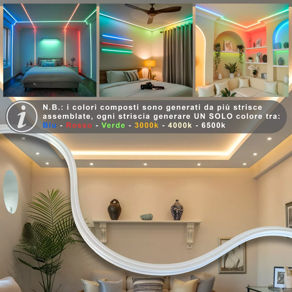 Striscia LED SMD 2835 120D Impermeabile IP65 220V per Profili da 10mm Flessibile Resistente potente per Interni ed Esterni BIANCO NATURALE 4000K 5MT - 9