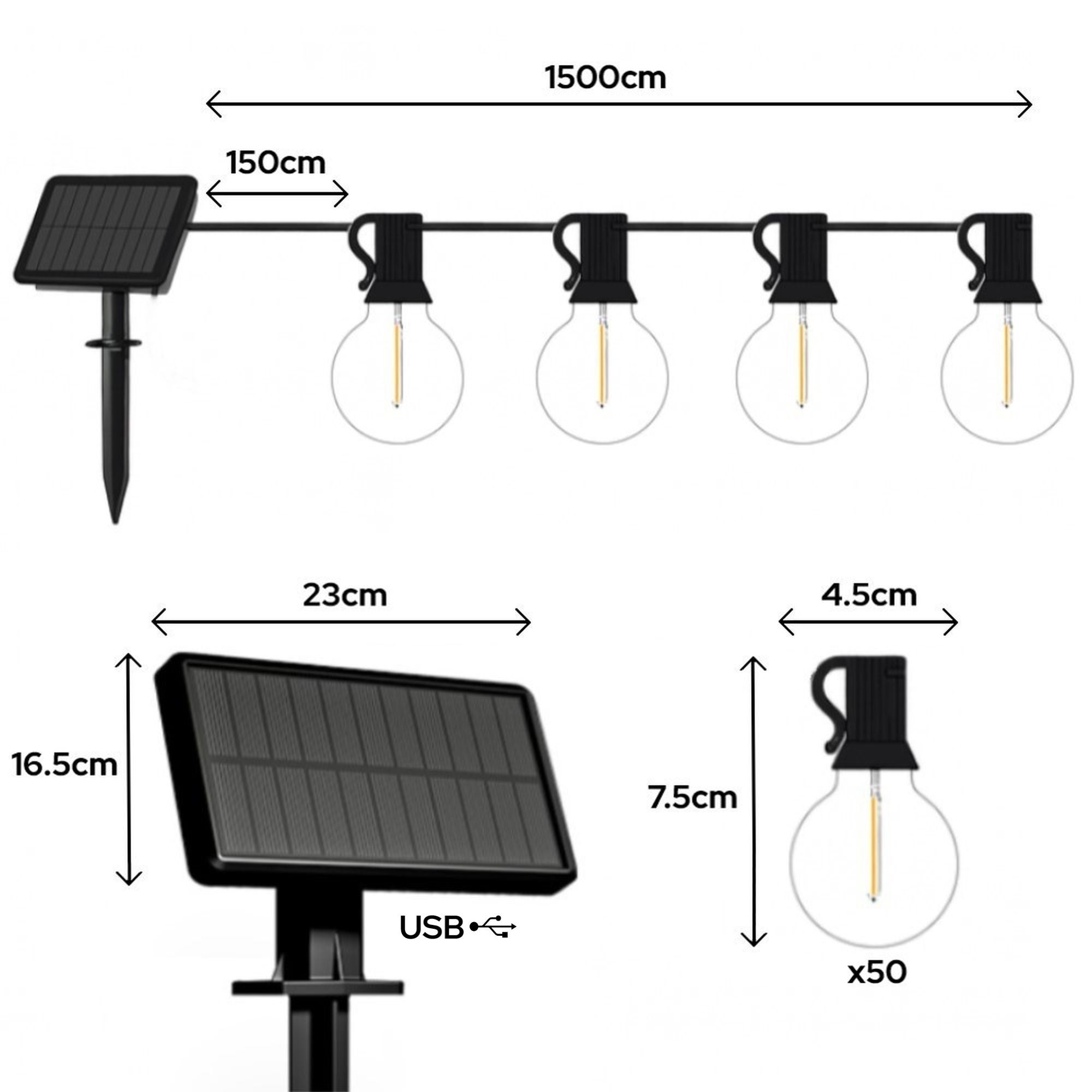 Guirlande solaire Iplux® Venice 15m - Haute qualité - Durée de combustion 15 heures - 9