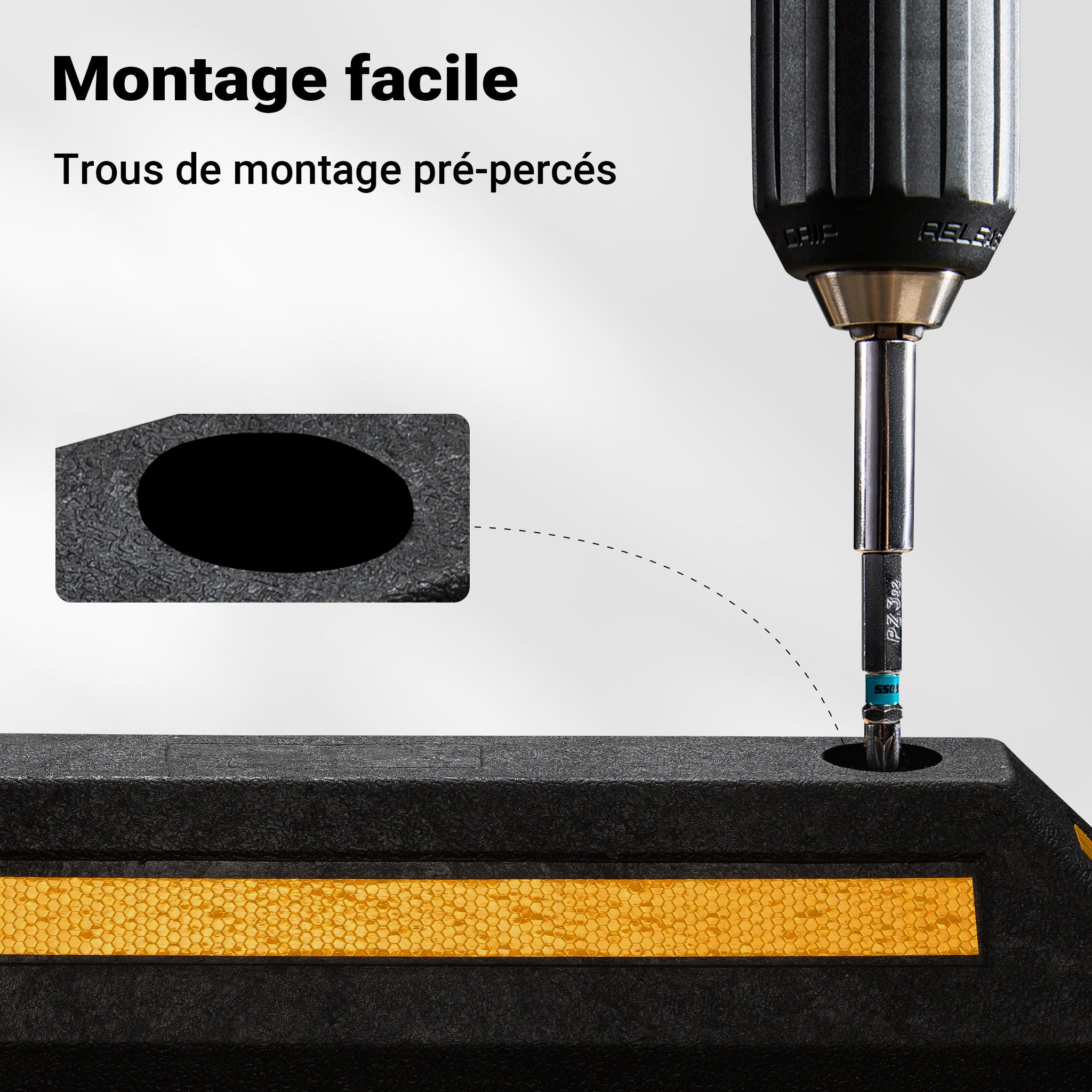 Wiltec Delimitatore di parcheggio, 2 battiruota in gomma 560x150x100mm con fasce rifrangenti, Fermaruota - 7