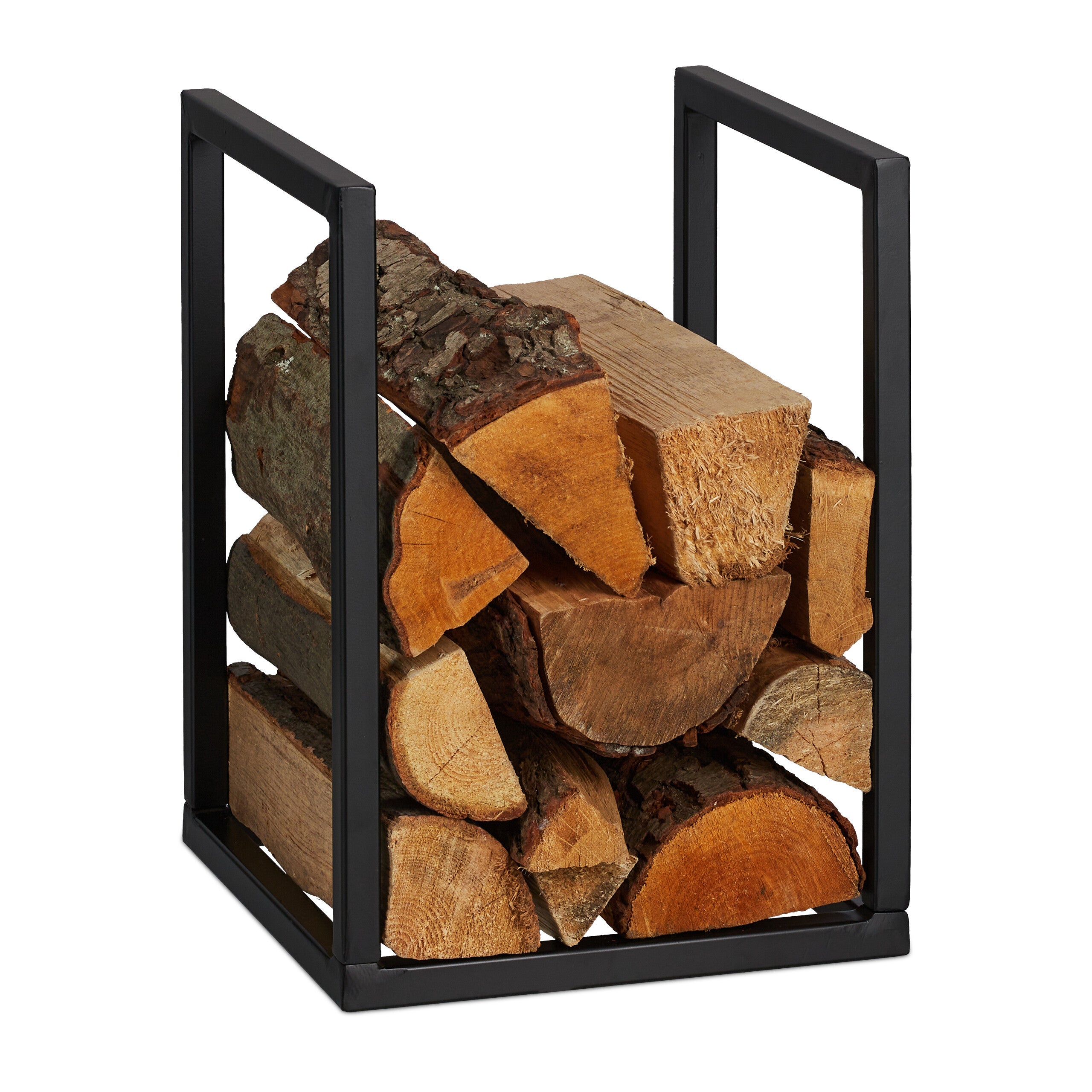 Relaxdays Porte-Bûches Métal Noir 75x30x30 Cm - Rangement Bois Chauffage Intérieur Et Extérieur